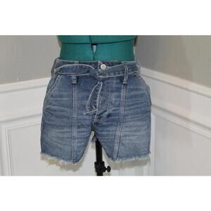 Hollister Ultra High-Rise Mom Jean Shorts Blue Belted Raw Hem Women’s W25 NWT